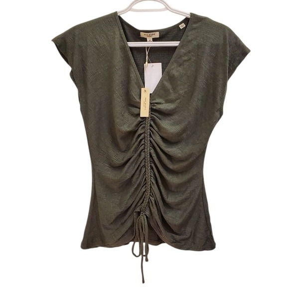 Max Studio London  Green Cap Sleeve Ruched Blouse - Picture 8 of 9